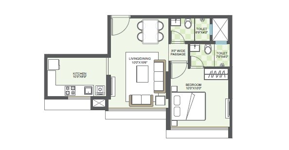 Floor plan of 1 BHK 417 Sq. Ft. Apartment in Ramesh Avenue 15, Mumbai