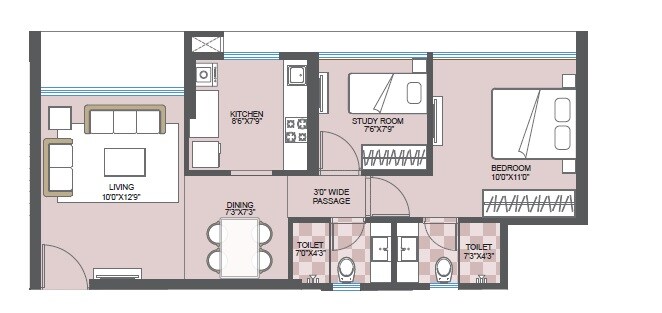 Floor plan of 1 BHK 531 Sq. Ft. Apartment in Ramesh Avenue 15, Mumbai