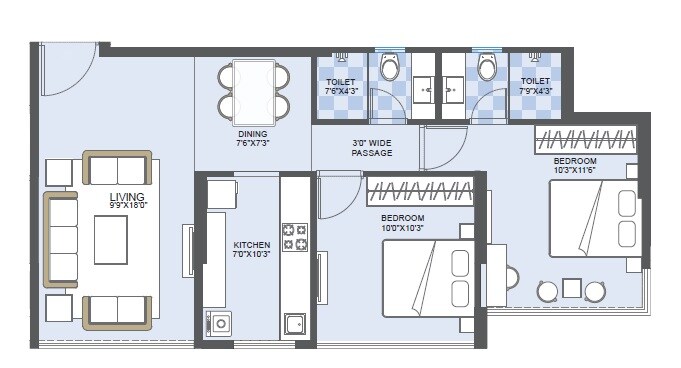 Floor plan of 2 BHK 653 Sq. Ft. Apartment in Ramesh Avenue 15, Mumbai
