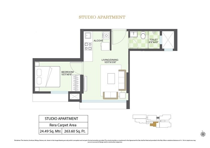 Floor plan of 264 Sq. Ft. Studio in Ramesh Avenue 15, Mumbai