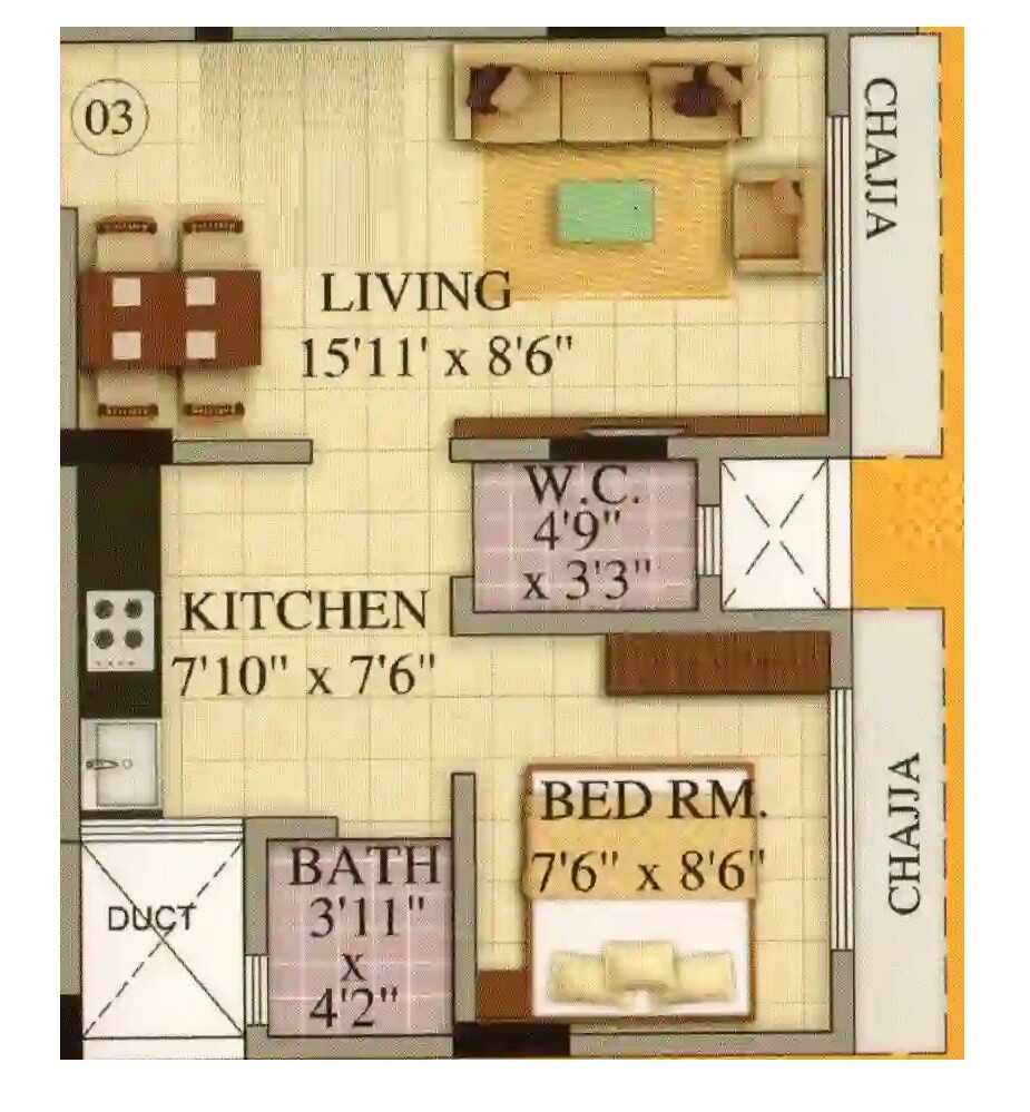 1 BHK 328 Sq. Ft. Apartment