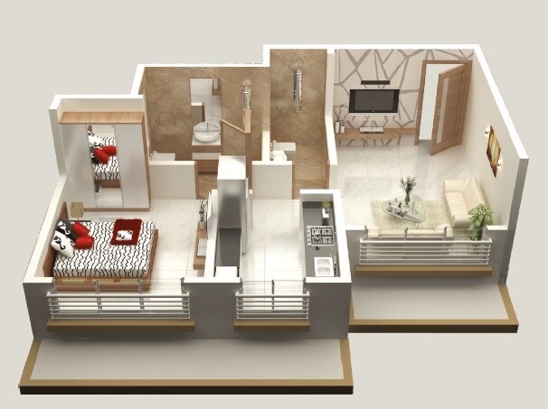 Floor plan of 1 BHK 405 Sq. Ft. Apartment in Rashi Trilok Park, Mumbai