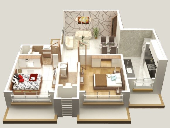 Floor plan of 2 BHK 540 Sq. Ft. Apartment in Rashi Trilok Park, Mumbai