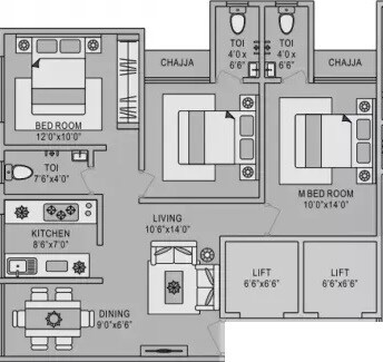 Floor plan of 2 BHK 516 Sq. Ft. Apartment in Rashmi Pantnagar Snehdeep CHS, Mumbai
