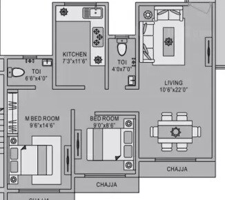 Floor plan of 2 BHK 623 Sq. Ft. Apartment in Rashmi Pantnagar Snehdeep CHS, Mumbai