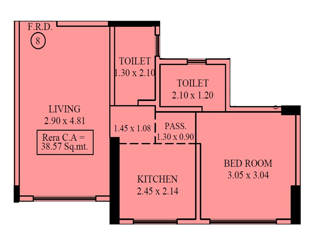 Floor plan of 1 BHK 415 Sq. Ft. Apartment in Rassaz Infinity Tower, Mumbai