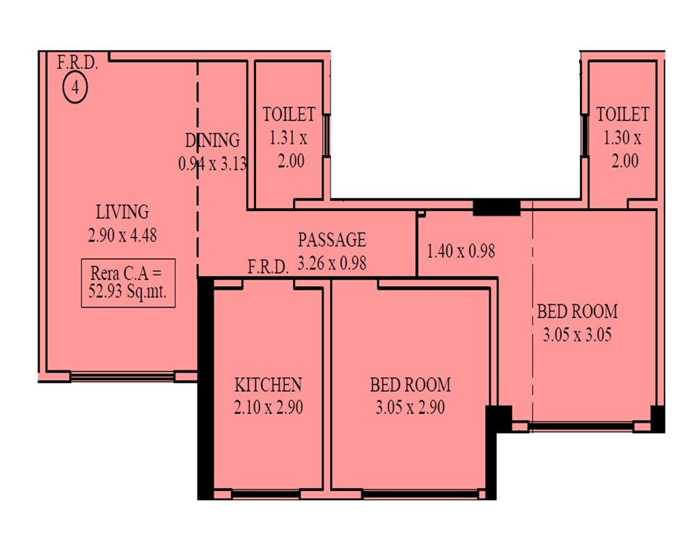 Floor plan of 2 BHK 569 Sq. Ft. Apartment in Rassaz Infinity Tower, Mumbai
