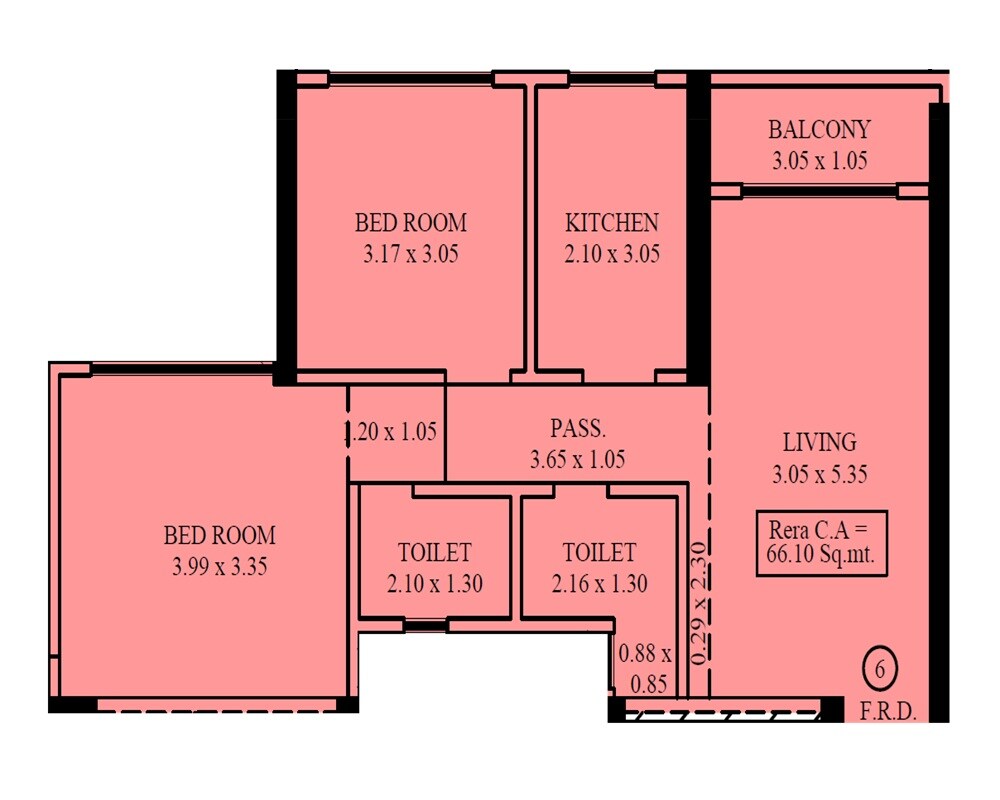 Floor plan of 2 BHK 712 Sq. Ft. Apartment in Rassaz Infinity Tower, Mumbai