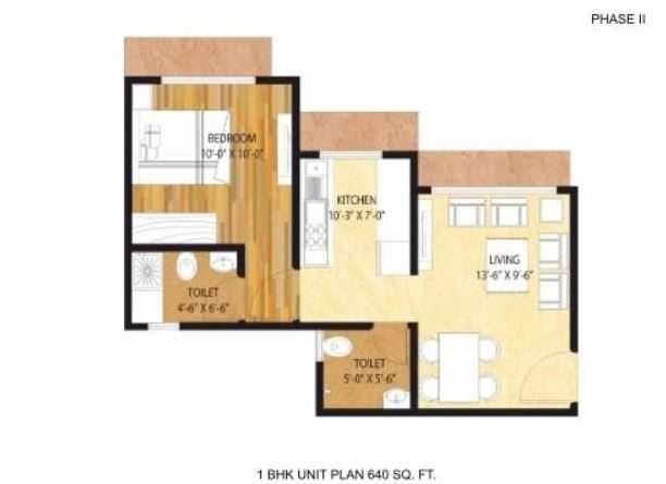 Floor plan of 1 BHK 640 Sq. Ft. Apartment in Ravi Gaurav Discovery Phase II, Mumbai