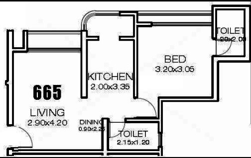 Floor plan of 1 BHK 665 Sq. Ft. Apartment in Ravi Gaurav Imperial, Mumbai