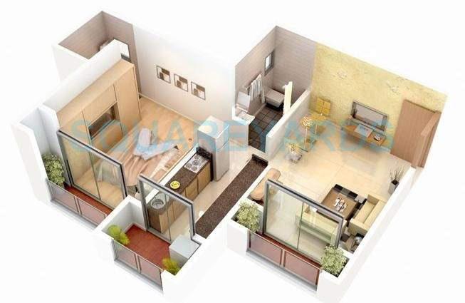 Floor plan of 1 BHK 532 Sq. Ft. Apartment in Ravi Group Gaurav Discovery, Mumbai