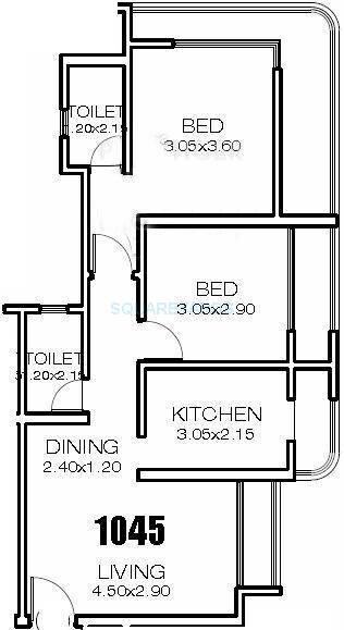 Floor plan of 2 BHK 1335 Sq. Ft. Apartment in Ravi Group Gaurav Iconic, Mumbai