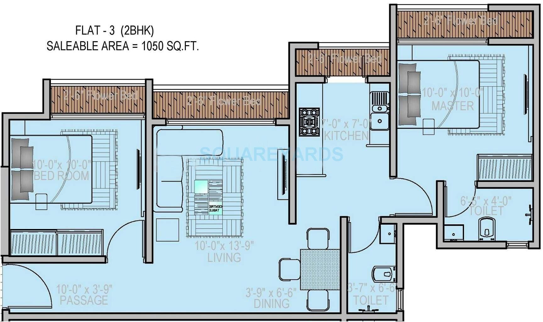 Floor plan of 2 BHK 1050 Sq. Ft. Apartment in Ravi Group Gaurav Sarjan, Mumbai