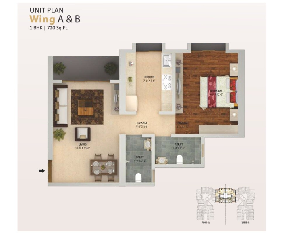 1 BHK 720 Sq. Ft. Apartment