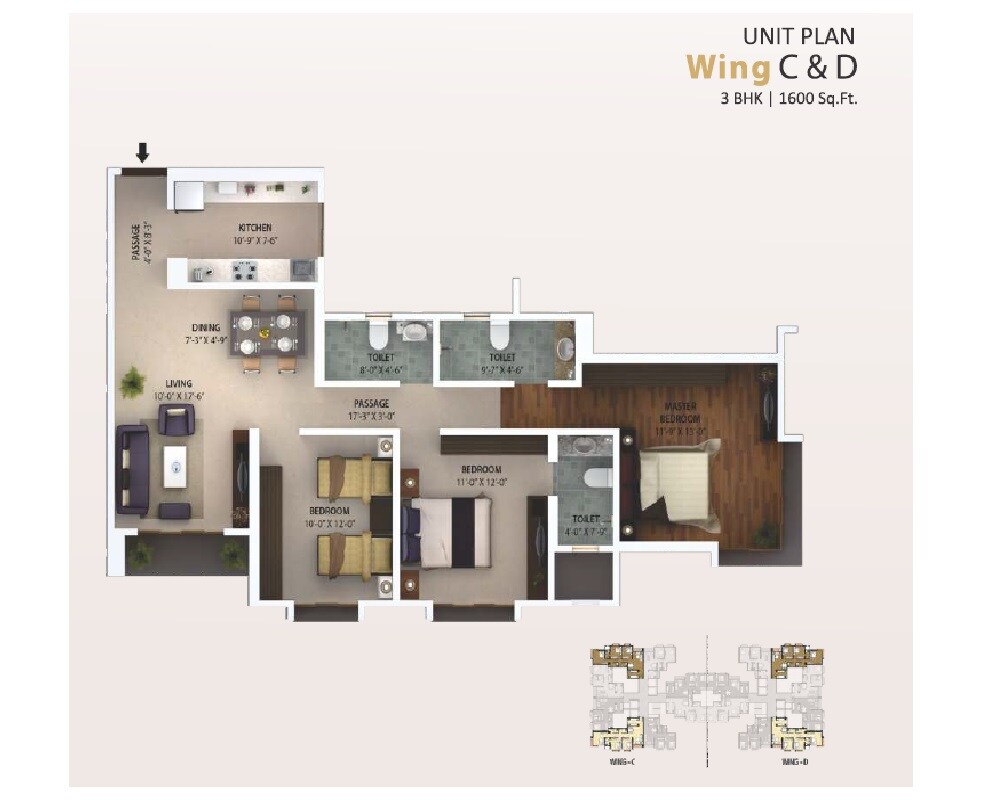 Floor plan of 3 BHK 1600 Sq. Ft. Apartment in Ravi Group The Era, Mumbai
