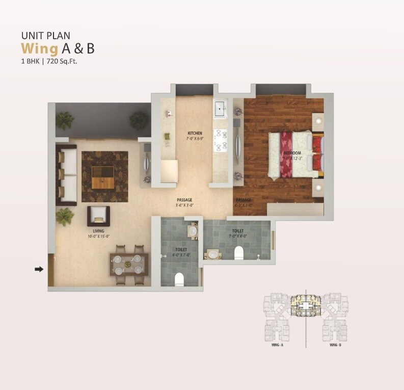 Floor plan of 1 BHK 720 Sq. Ft. Apartment in Ravi The Era, Mumbai