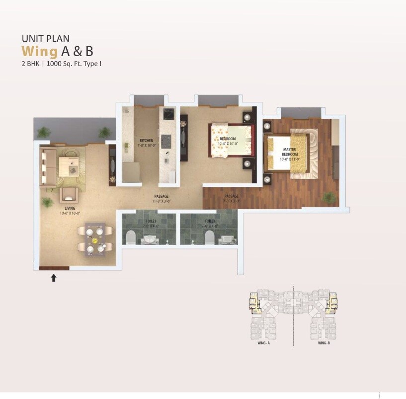 2 BHK 1000 Sq. Ft. Apartment