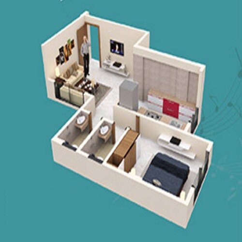 Floor plan of 1 BHK 268 Sq. Ft. Apartment in Raviraj Tarang, Mumbai