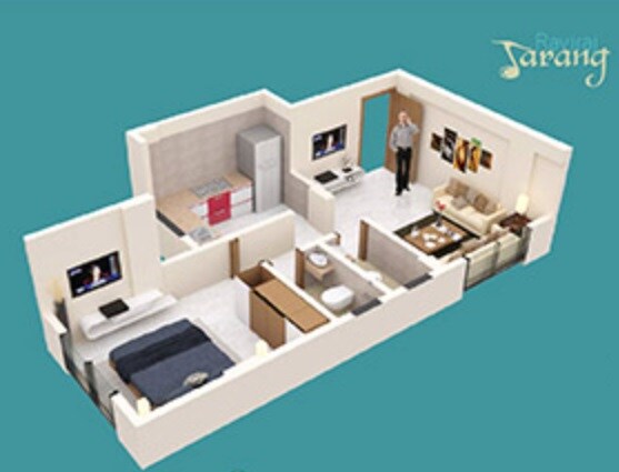 Floor plan of 1 BHK 465 Sq. Ft. Apartment in Raviraj Tarang, Mumbai