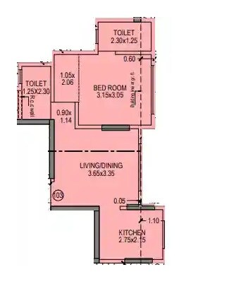 Floor plan of 1 BHK 413 Sq. Ft. Apartment in Rawal Holy Family CHSL, Mumbai