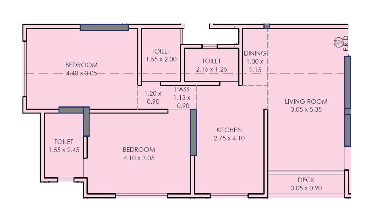 Floor plan of 2 BHK Apartment - 948 sq. ft. in Rawal Narmada CHS, Mumbai
