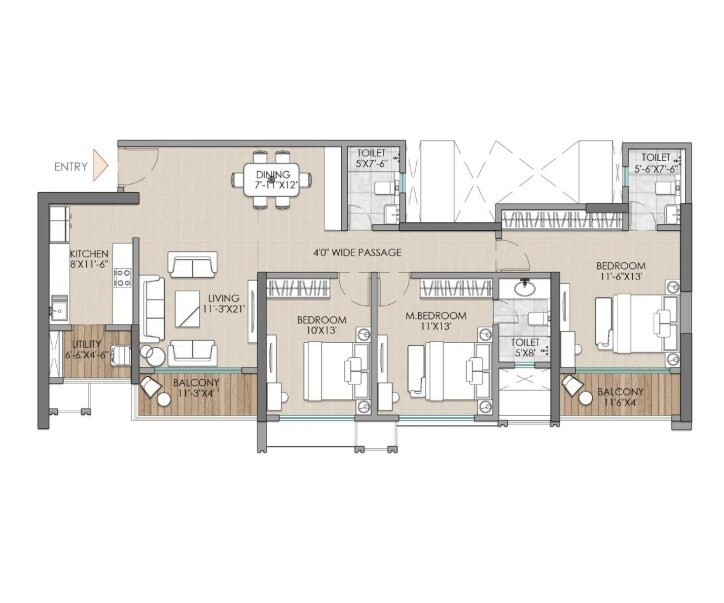 3 BHK 1202 Sq. Ft. Apartment