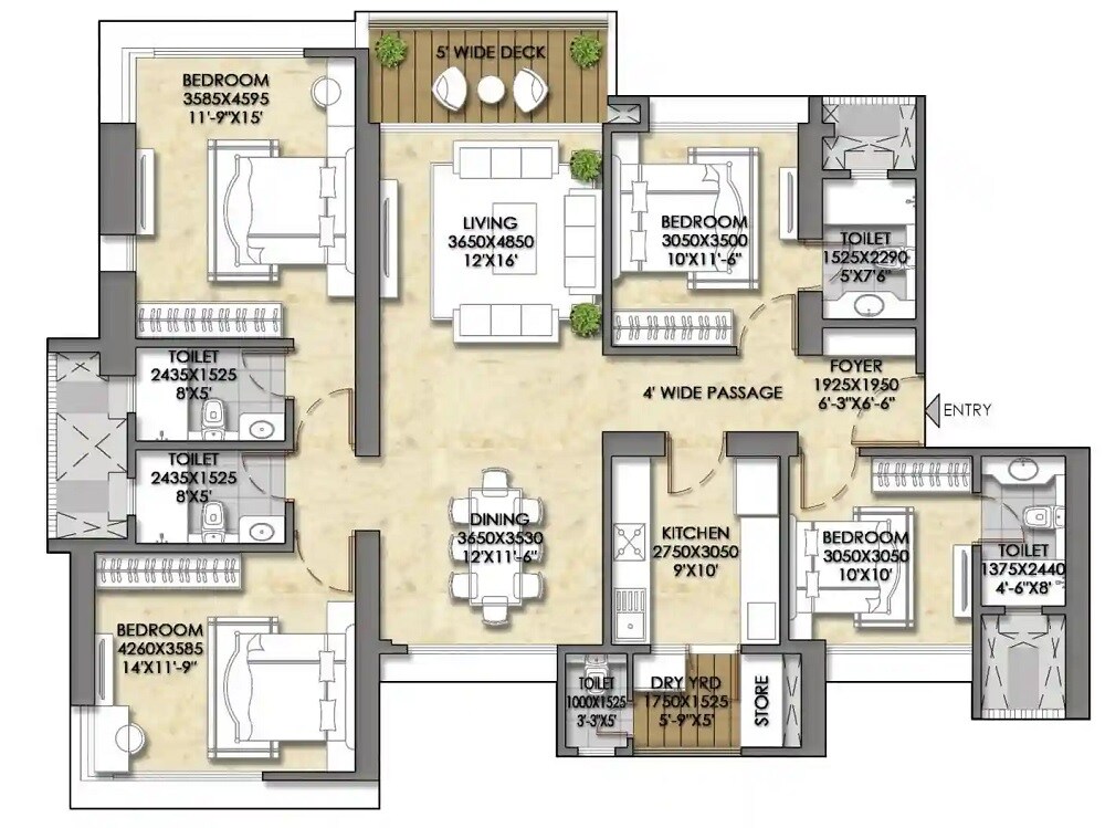 3 BHK 1500 Sq. Ft. Apartment