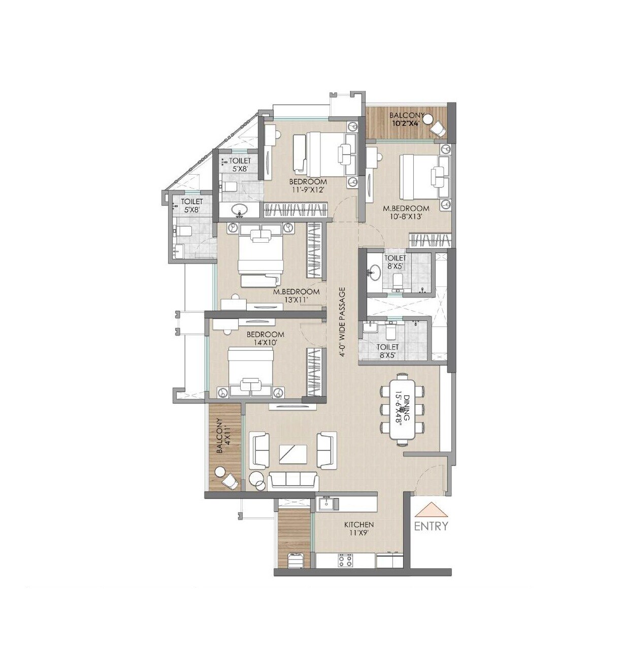 4 BHK 1454 Sq. Ft. Apartment