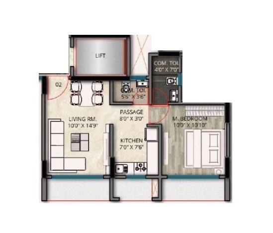 1 BHK 400 Sq. Ft. Apartment