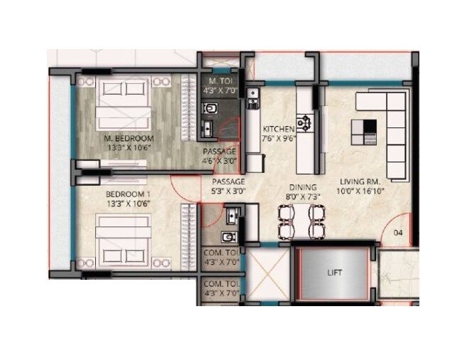 2 BHK 560 Sq. Ft. Apartment