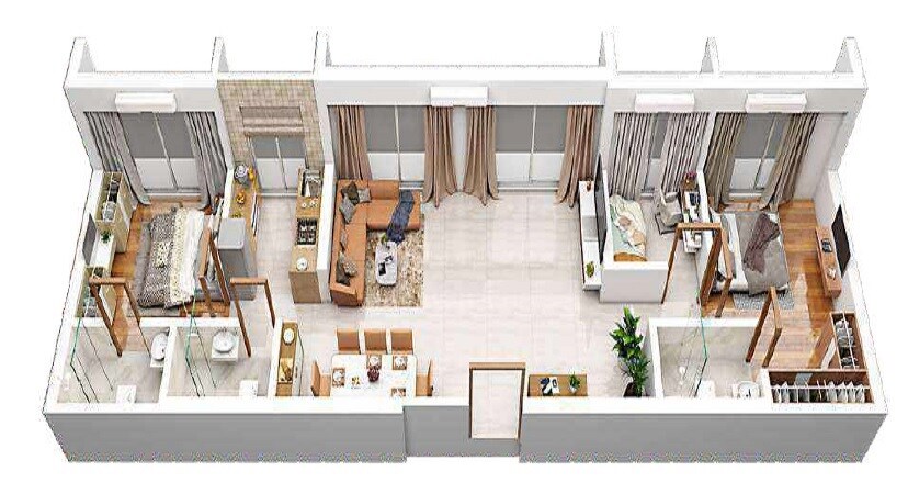 Floor plan of 3 BHK 880 Sq. Ft. Apartment in Re Form Delta House, Mumbai