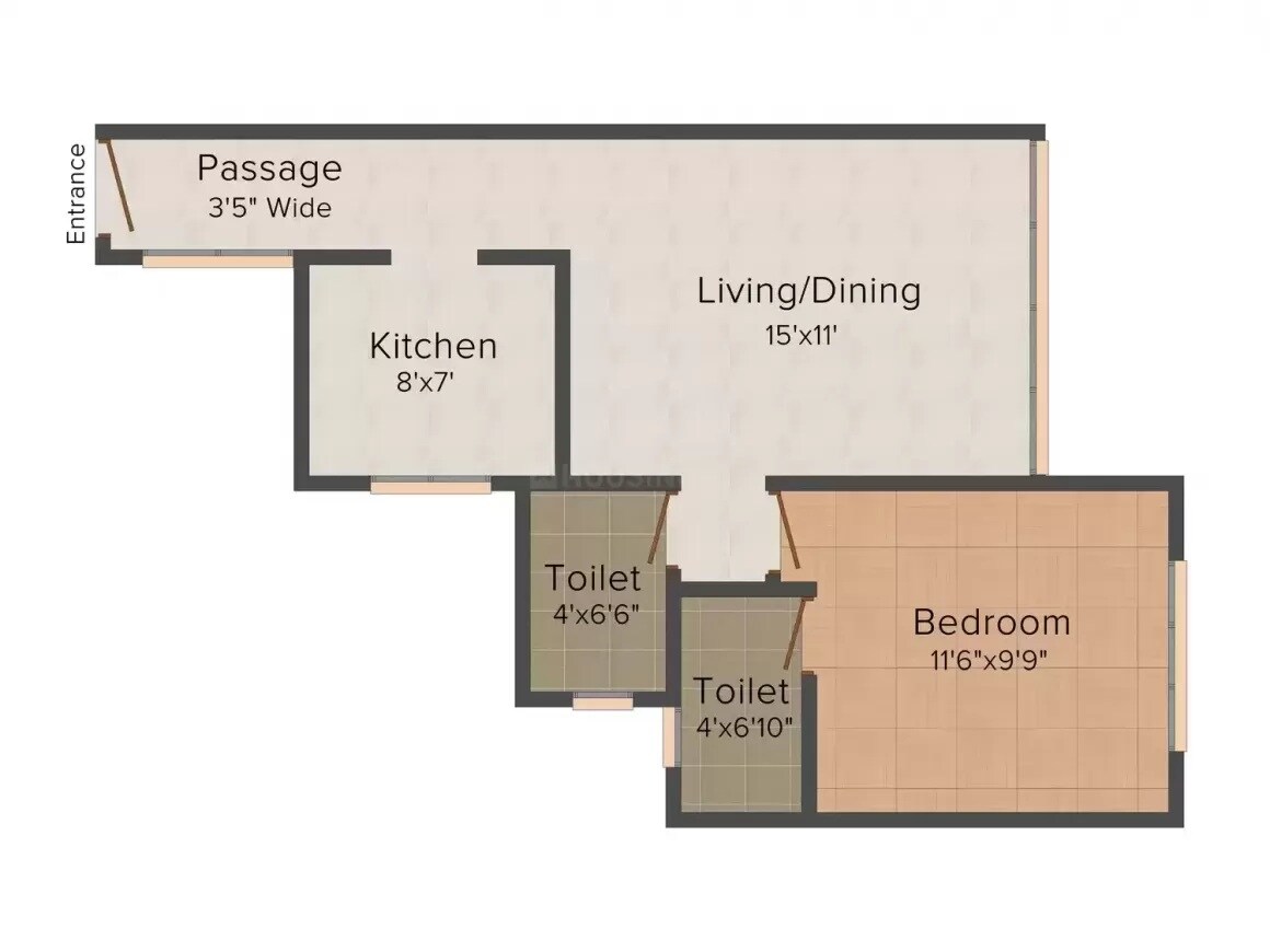 Floor plan of 1 BHK 746 Sq. Ft. Apartment in RedBrick Brizo Residency, Mumbai