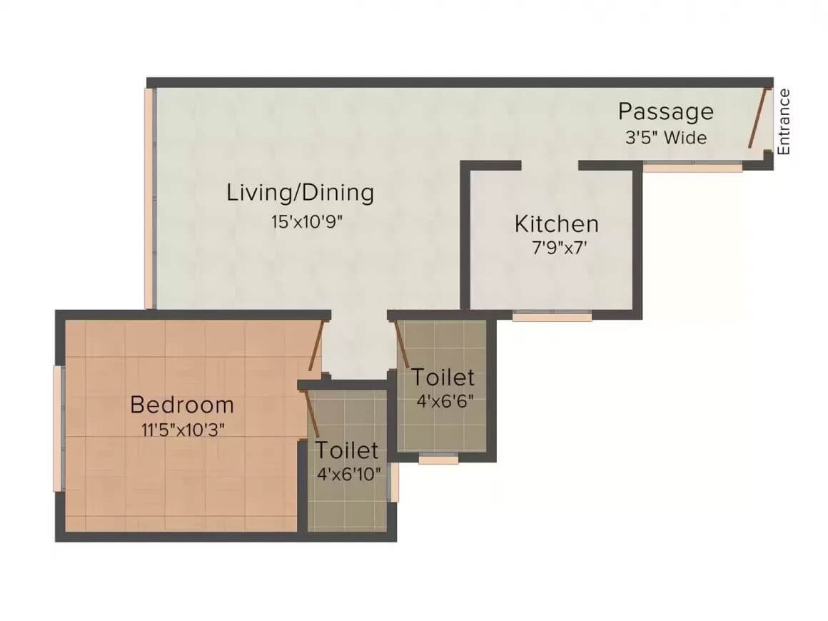 Floor plan of 1 BHK 790 Sq. Ft. Apartment in RedBrick Brizo Residency, Mumbai