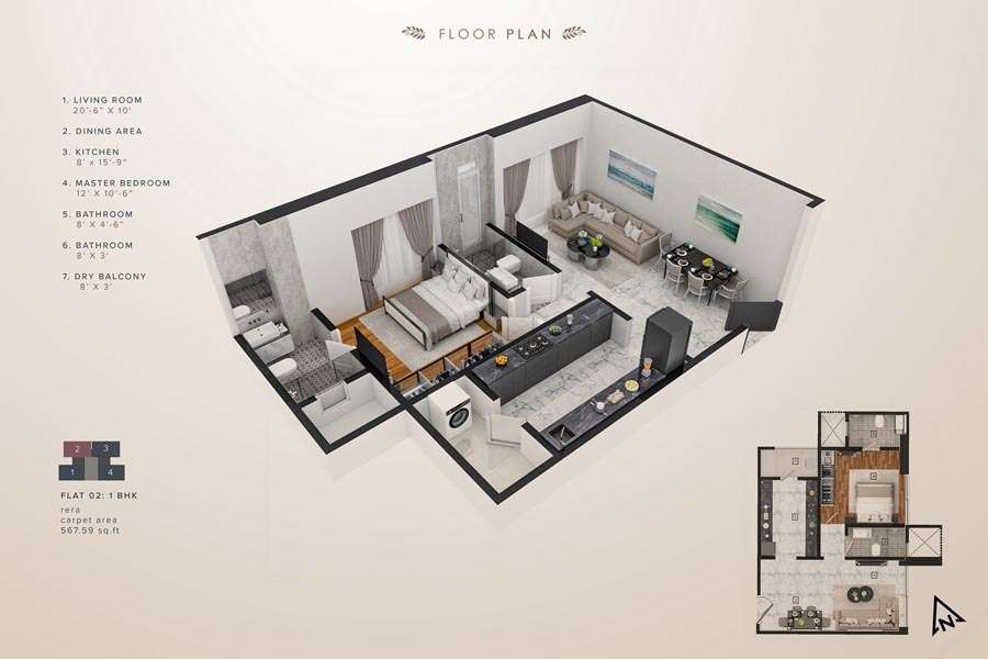 1 BHK 568 Sq. Ft. Apartment in Redstone Azara Residences