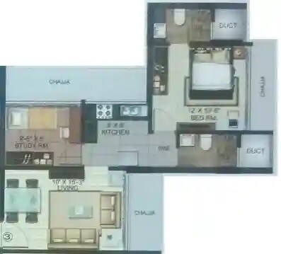 Floor plan of 2 BHK 518 Sq. Ft. Apartment in Refab Onyx Apartment Malad, Mumbai