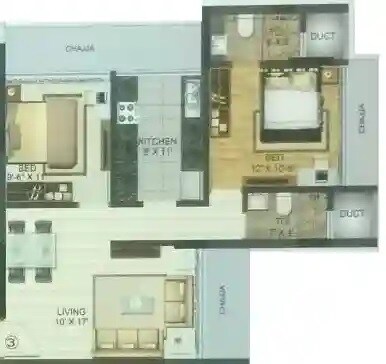 Floor plan of 2 BHK 590 Sq. Ft. Apartment in Refab Onyx Apartment Malad, Mumbai