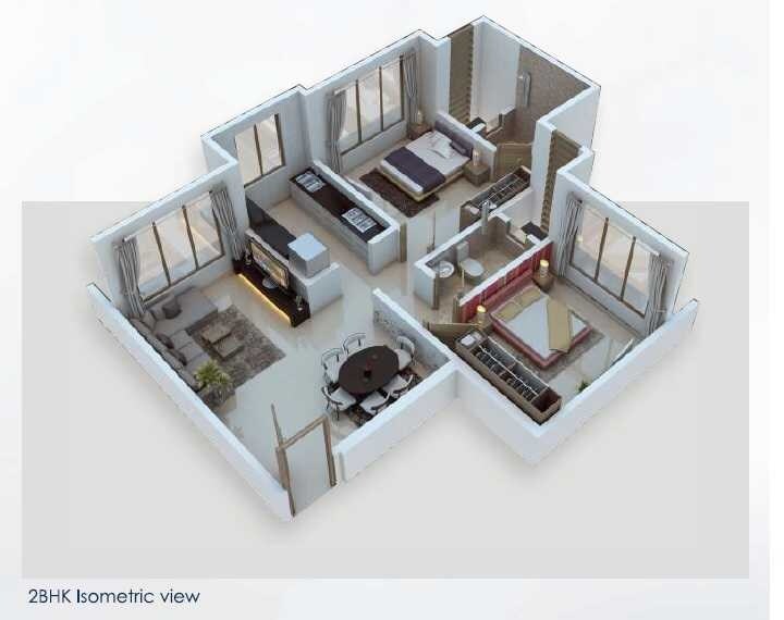 Floor plan of 2 BHK 666 Sq. Ft. Apartment in Regent Galaxy, Mumbai