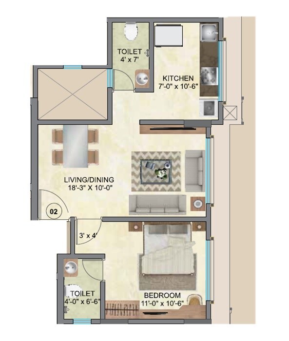 Floor plan of 1 BHK 472 Sq. Ft. Apartment in Regent Jeevan Tara CHS, Mumbai