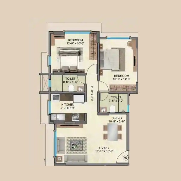 Floor plan of 2 BHK 714 Sq. Ft. Apartment in Regent Jeevan Tara CHS, Mumbai