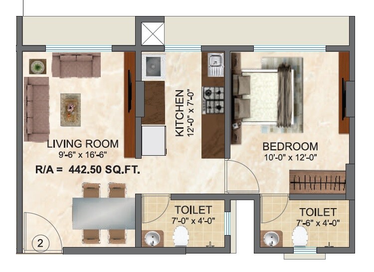 Floor plan of 1 BHK 442 Sq. Ft. Apartment in Regent Kashi Kunj, Mumbai