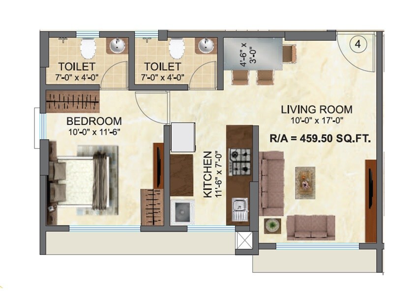 Floor plan of 1 BHK 459 Sq. Ft. Apartment in Regent Kashi Kunj, Mumbai