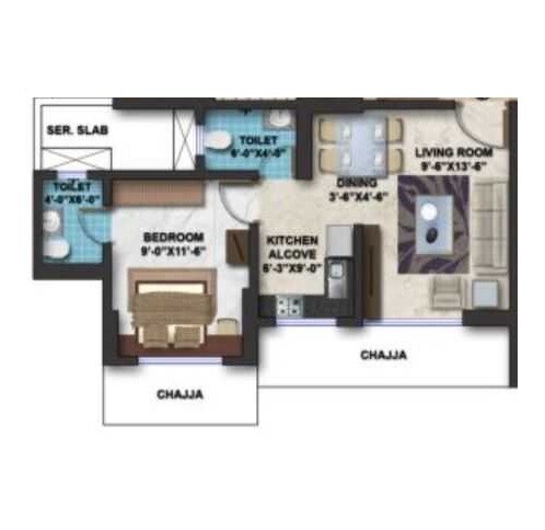 Floor plan of 1 BHK 360 Sq. Ft. Apartment in Reliable Gulraj Paradise, Mumbai