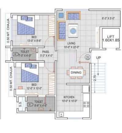 2 BHK 756 Sq. Ft. Apartment in Reliable New Simit