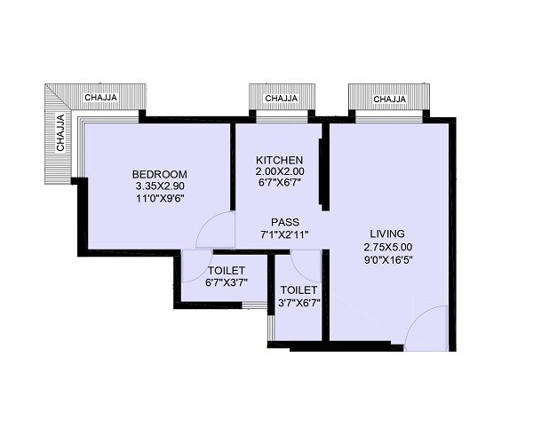 Floor plan of 1 BHK 404 Sq. Ft. Apartment in Reliable Unique Platinum, Mumbai