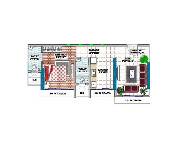 Floor plan of 1 BHK 450 Sq. Ft. Apartment in Reliable Unique Pride, Mumbai