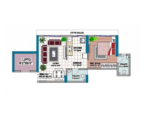Floor plan of 1 BHK 454 Sq. Ft. Apartment in Reliable Unique Pride, Mumbai