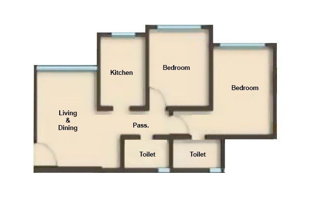 Floor plan of 2 BHK 637 Sq. Ft. Apartment in Reliance Enterprise Hill View, Mumbai