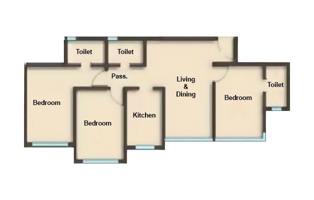 Floor plan of 3 BHK 855 Sq. Ft. Apartment in Reliance Enterprise Hill View, Mumbai