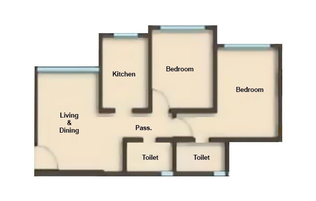Floor plan of 2 BHK 643 Sq. Ft. Apartment in Reliance Hill View, Mumbai