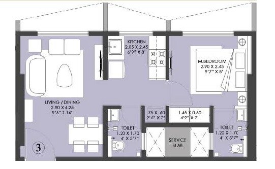 Floor plan of 1 BHK 334 Sq. Ft. Apartment in Relliance Amann Highland Park, Mumbai
